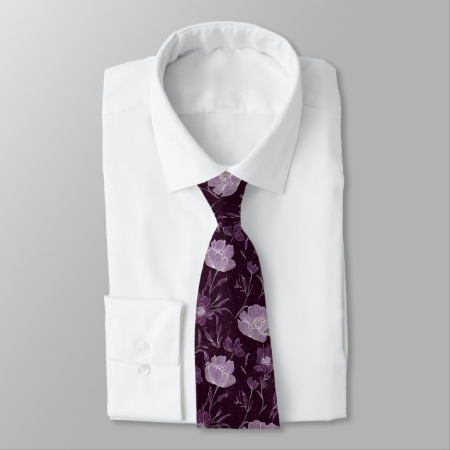 Purple Floral Glitters Pattern  Tie (Tied)