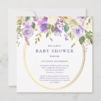 Purple Floral Gold Accents Neutral Baby Shower