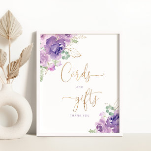 Purple floral gold Cards and gifts Poster