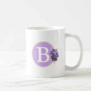 Purple Floral & Gold Personalised Monogram Coffee Mug