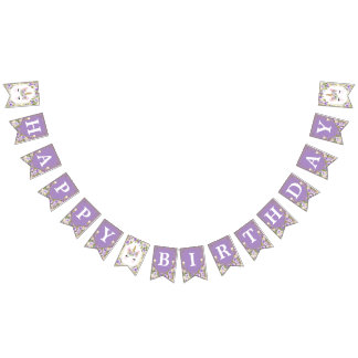 Purple Floral Gold Unicorn Happy Birthday Bunting