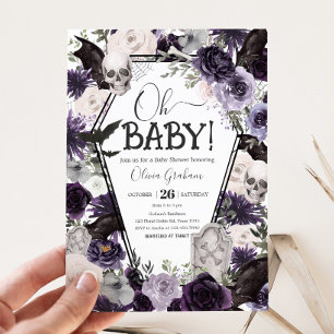 Purple Floral Gothic Baby Shower Invitation
