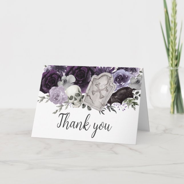 Purple Floral Gothic Baby Shower Thank You Card (Front)