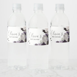 Purple Floral Gothic Baby Shower Water Bottle Label