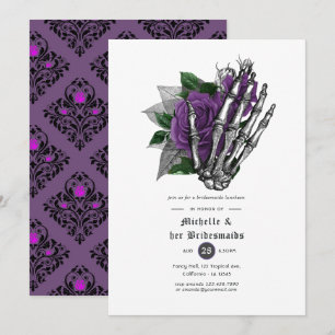 Purple Floral Gothic Skulls Bridesmaids Luncheon Invitation