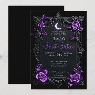 Purple Floral Gothic Sweet 16 Invitation