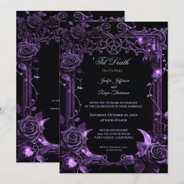 Purple Floral Gothic wedding invitation (Front/Back)