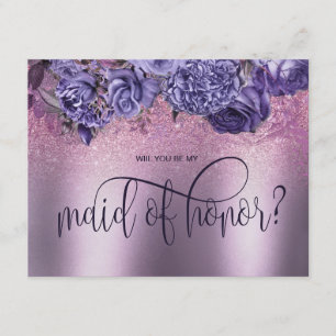 Purple Floral Gothic will you be my maid of honour Invitation