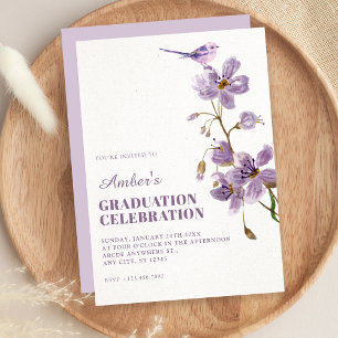 Purple floral graduation invitation