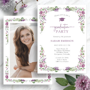 Purple Floral Graduation Invitation