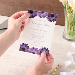 Purple Floral Graduation Party Vellum Invitations
