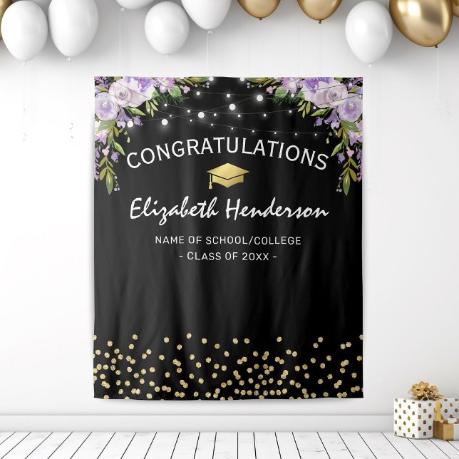 Purple Floral Graduation Photo Backdrop Tapestry (Creator Uploaded)