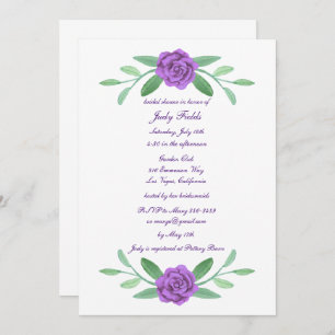 Purple Floral Greenery Foliage Bridal Shower Invitation