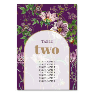 Purple Floral Greenery Gold Arch Wedding  Table Number