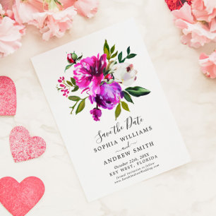 Purple Floral & Greenery Save the Date Invitation