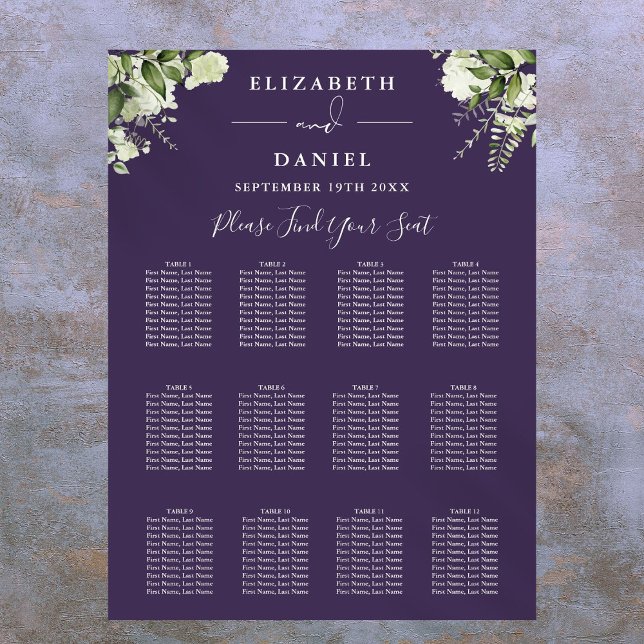 Purple Floral Greenery Wedding Seating Chart (Purple Floral Greenery Wedding Seating Chart)
