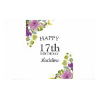 Purple Floral Greenery White Happy Birthday