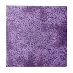 Purple Floral Grunge Tile