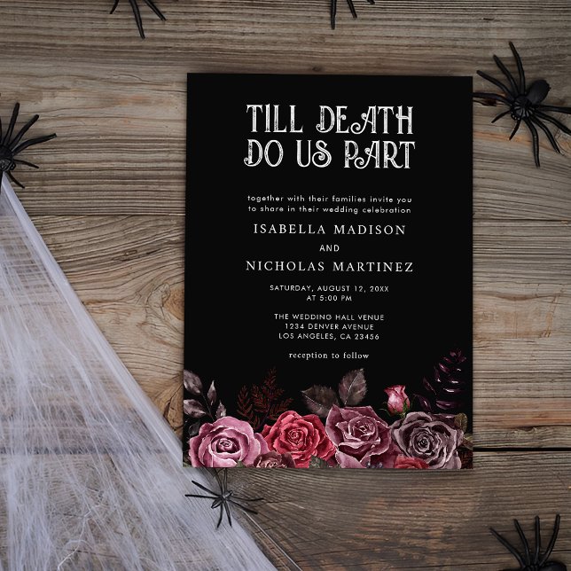 Purple Floral Halloween Gothic Wedding Invitation (Creator Uploaded)