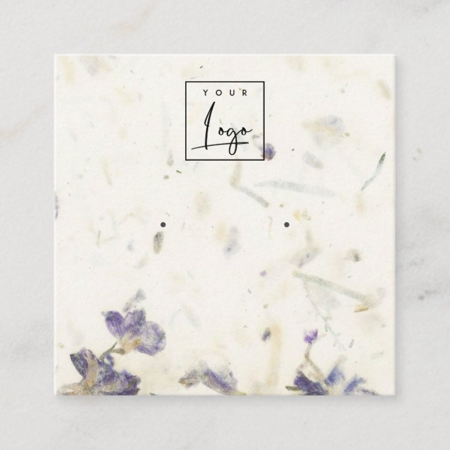 Purple Floral Handmade Paper Texture Earring Square Business Card (Front)
