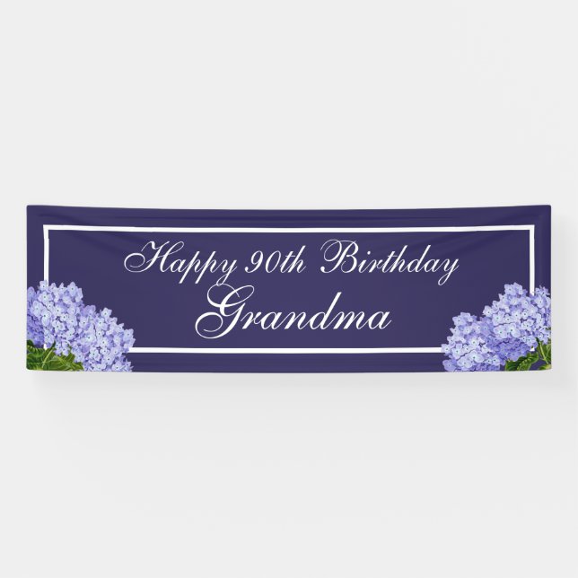 Purple Floral Happy 90th Birthday Grandma Banner (Horizontal)