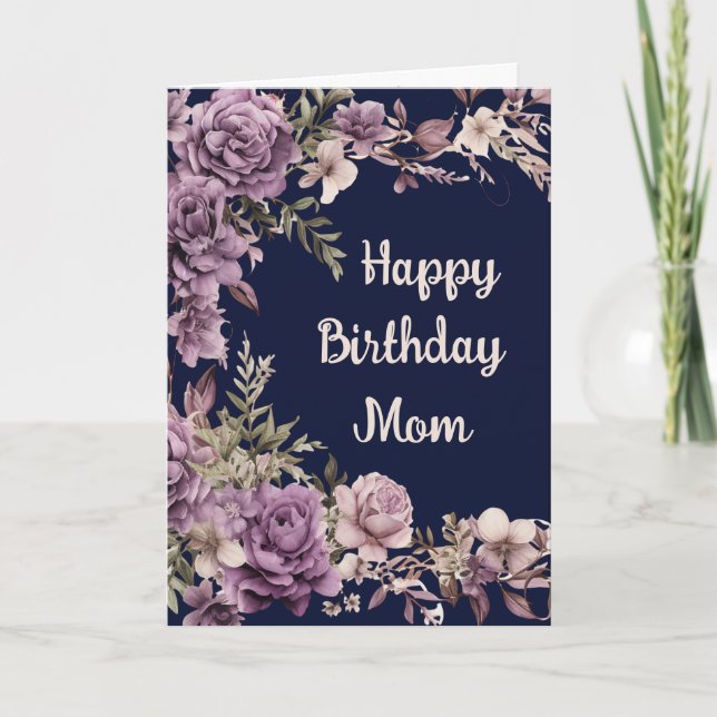 Purple Floral Happy Birthday Wishes for Mum 2 Thank You Card (Front)
