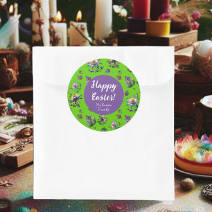 Purple Floral Happy Easter Spring Columbine Flower Classic Round Sticker