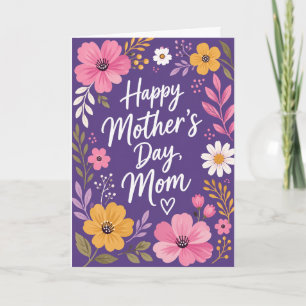 Purple Floral Happy Mother’s Day Card for Mum