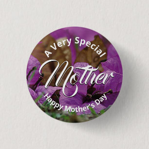 Purple Floral HAPPY MOTHER'S DAY Church Give-away 3 Cm Round Badge