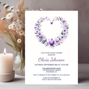 Purple Floral Heart Bridal Shower Invitation