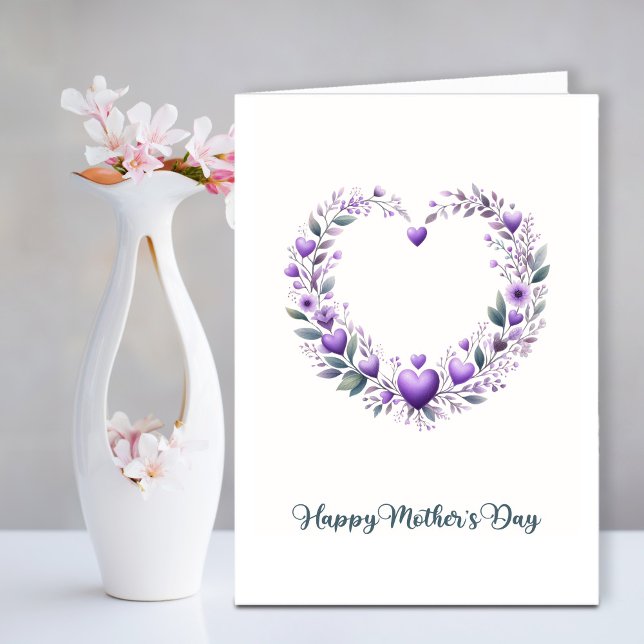Purple Floral Heart Mother's Day Holiday Card (Creator Uploaded)