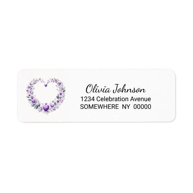 Purple Floral Heart Return Address Label (Front)
