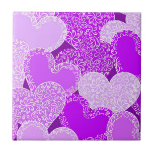 Purple floral hearts pattern tile