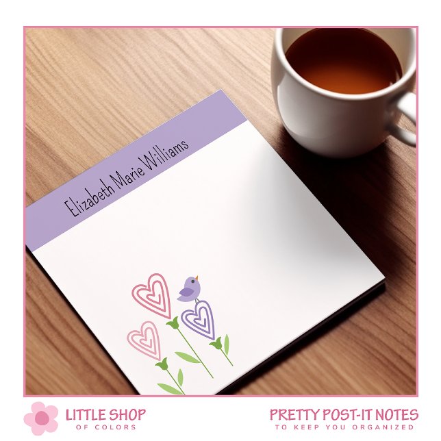 Purple Floral Hearts Personalised Post-it Notes (Creator Uploaded)