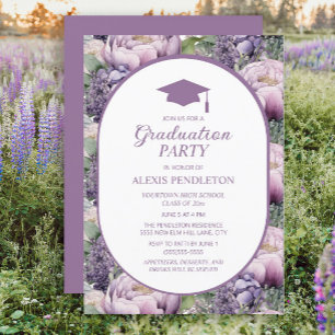Purple Floral High School Graduation Cap Invitation