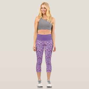Purple Floral High Waisted Yoga Capris, XS (0-2) Capri Leggings