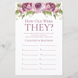 Purple Floral How Old Were They Bridal Shower Game