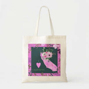 Purple Floral I Love California State Map Tote Bag
