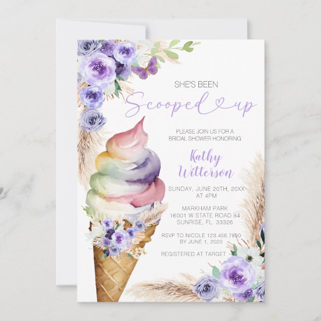 Purple Floral Ice Cream Bridal Shower Invitation (Front)