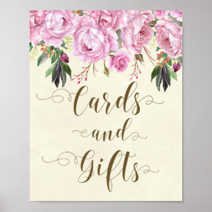 purple floral ivory wedding party cards and gifts poster