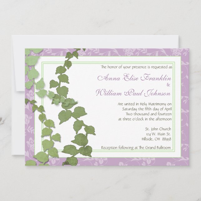 Purple Floral Ivy Wedding Invitation (Front)
