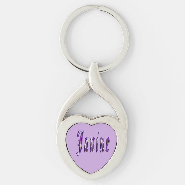 Purple Floral Janine Name, Key Ring (Front)