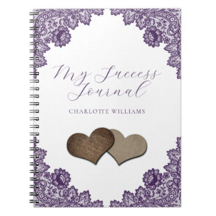 Purple Floral Lace Burlap Hearts Rustic Notebook