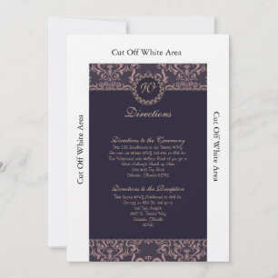 Purple Floral Lace Damask Wedding Directions Card