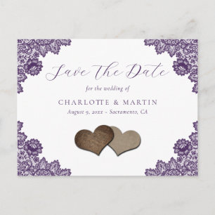 Purple Floral Lace Rustic Wedding Save The Date Announcement Postcard