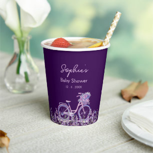 Purple Floral Lavender Bicycle Baby Shower Paper Cups