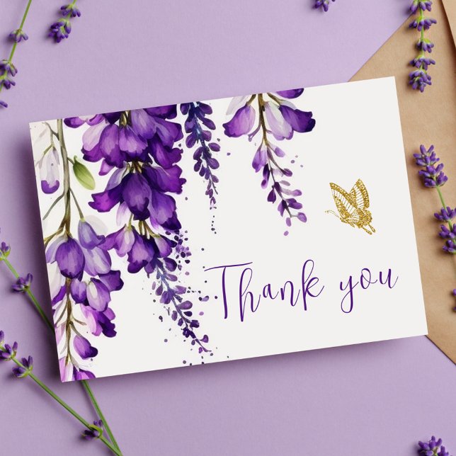 Purple Floral Lavender Boho Wedding Thank You Postcard (Creator Uploaded)
