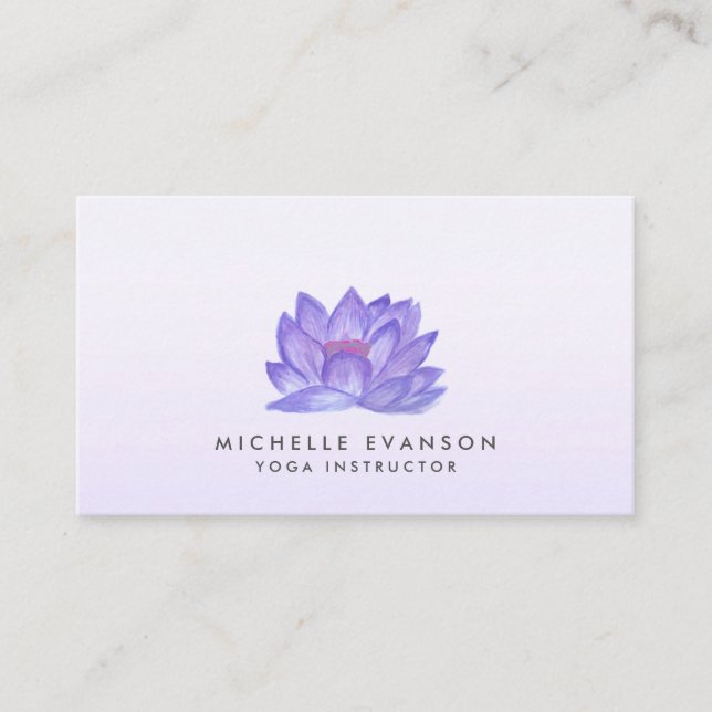 Purple Floral Lotus Elegant Yoga Instructor Business Card (Front)