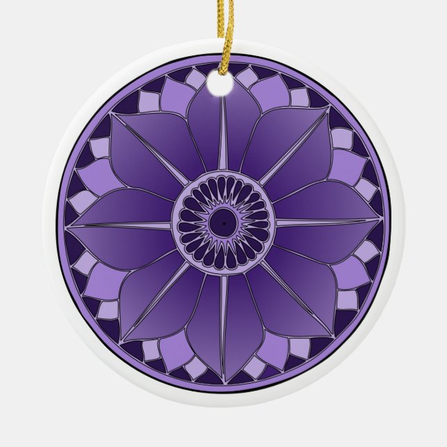 Purple Floral Lotus New Age Spiritual Mandala Ceramic Tree Decoration (Front)