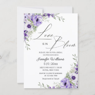 Purple Floral "Love is in Bloom" Bridal Shower Invitation
